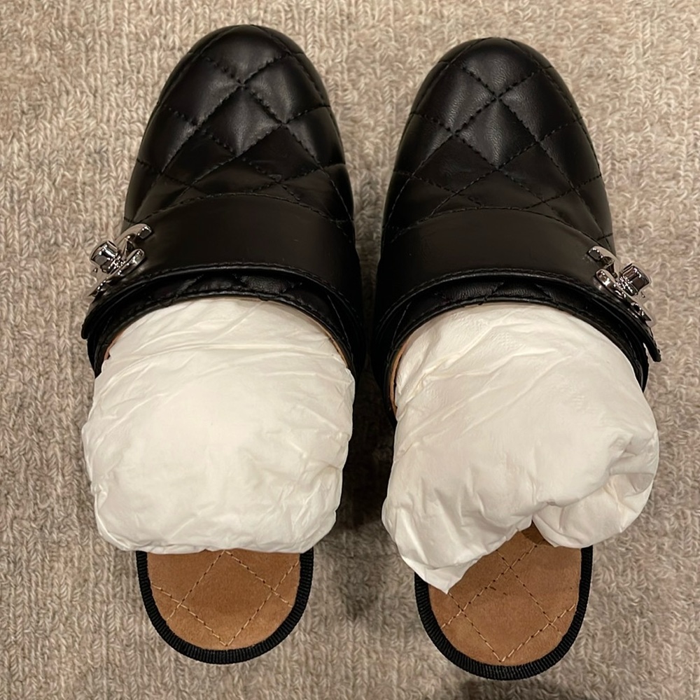 Authentic Chanel mules.  Black leather.  New with original box.  Women’s size 5.